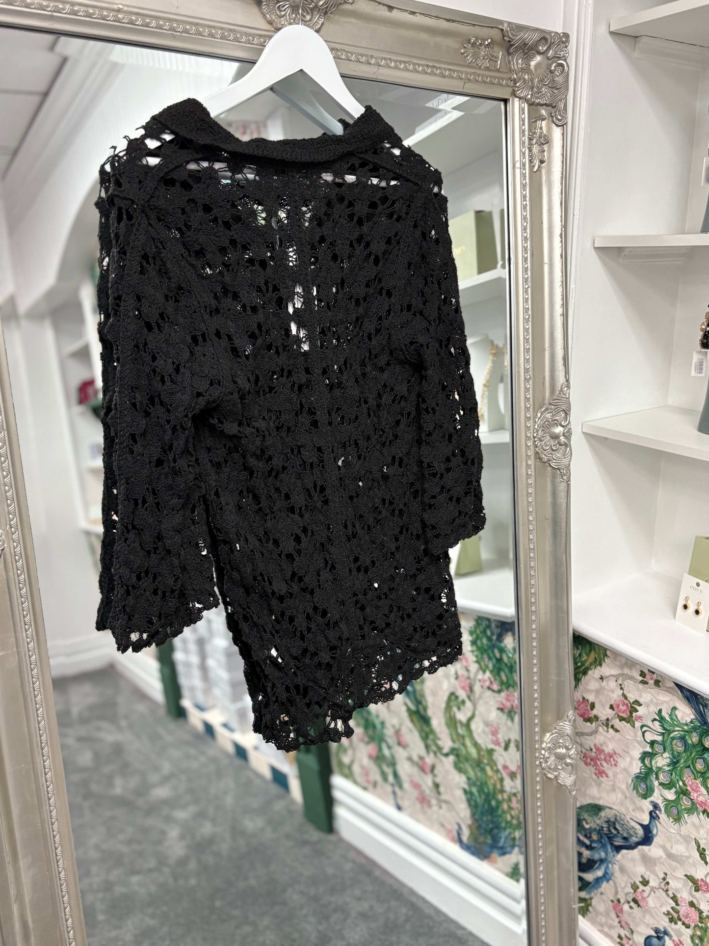 Luxtyle Flower Crochet Shirt | Sheer Lace Button Blouse | One Size Fits 8–14/16