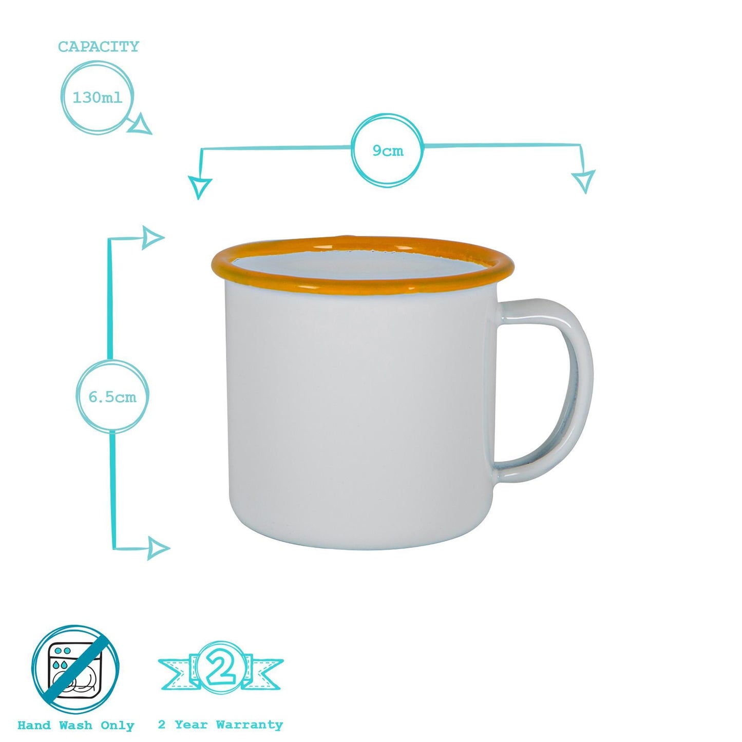 130ml White Enamel Espresso Cups - Pack of Six