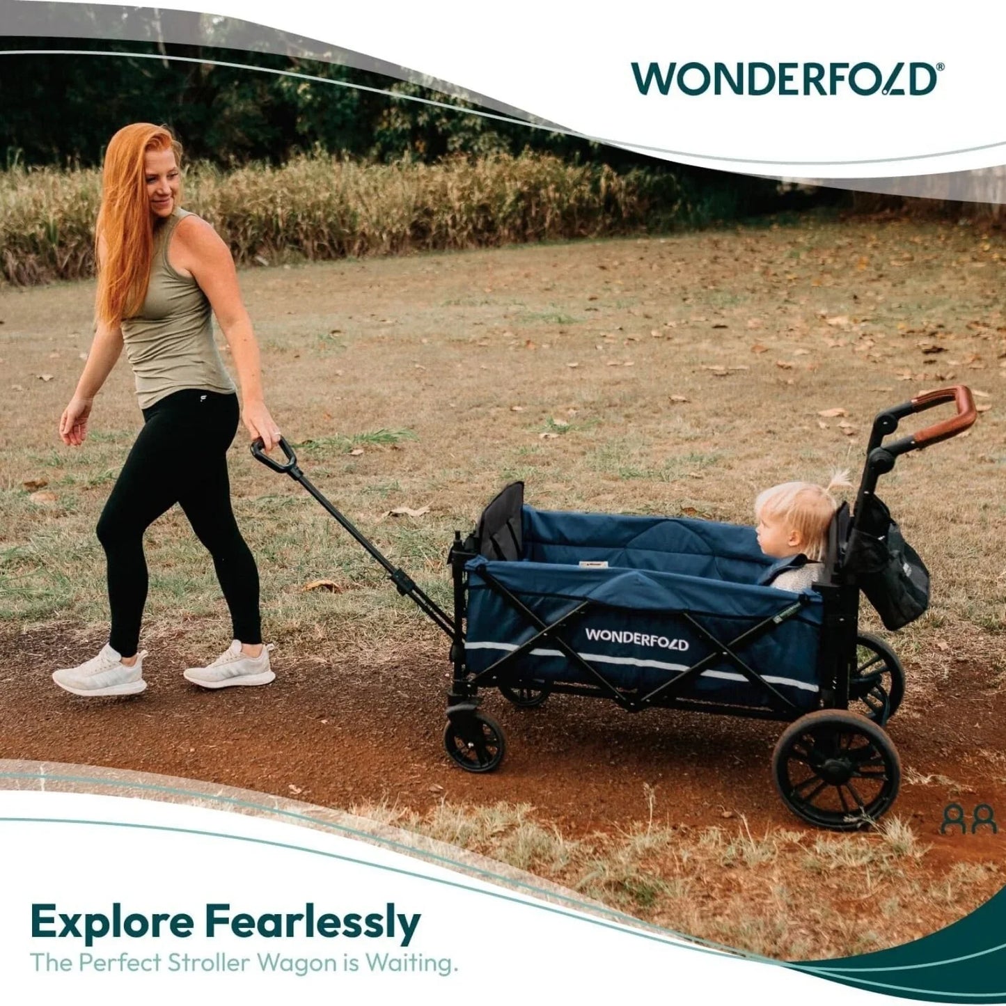 Wonderfold X4R Push and Pull Quad Stroller Wagon - Sapphire Navy