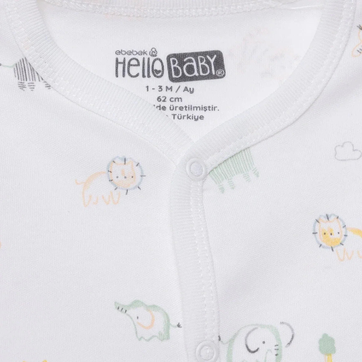 HelloBaby Boys Footed Romper Animal with Poppers Crew Neck Long Leg Long Sleeve - White Printed
