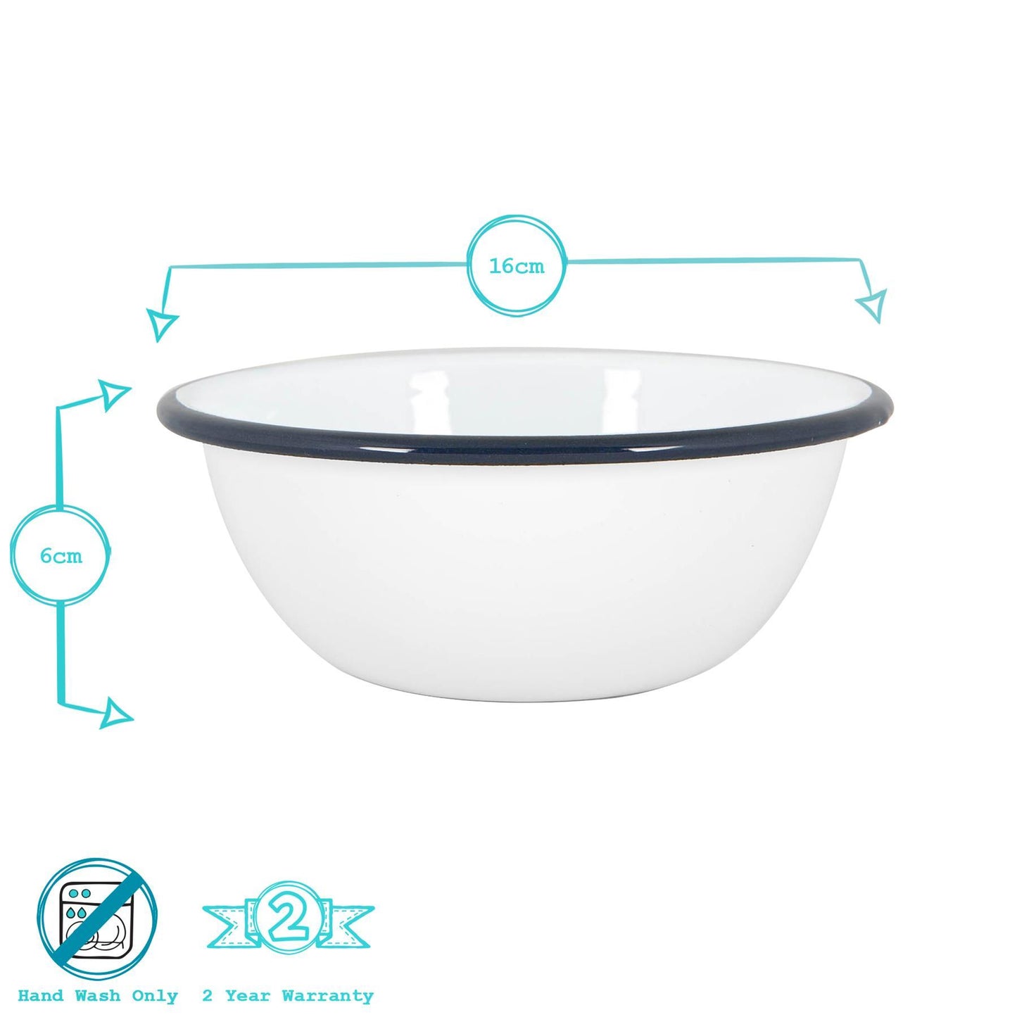 16cm White Enamel Bowls - Pack of Six