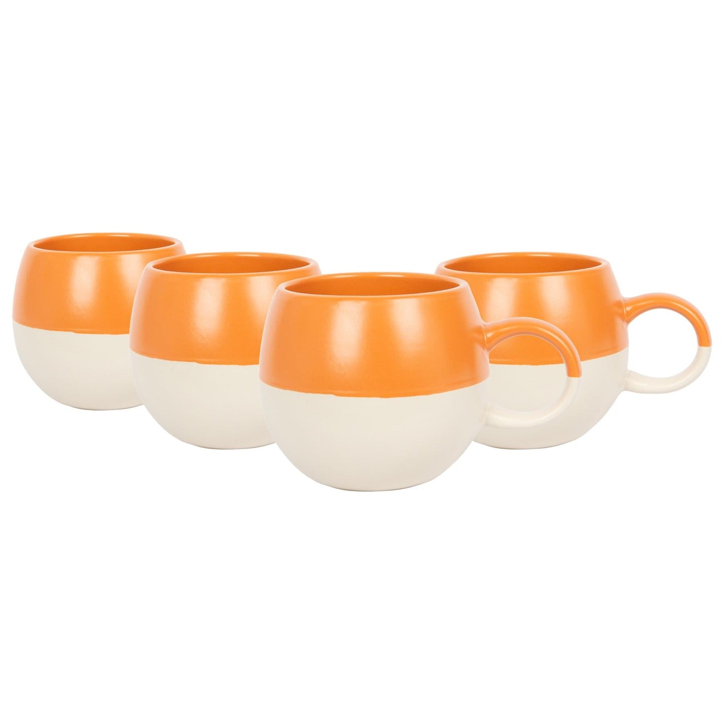 340ml Burnt Orange Colour Block Stoneware Sphere Mugs - Pack of Four
