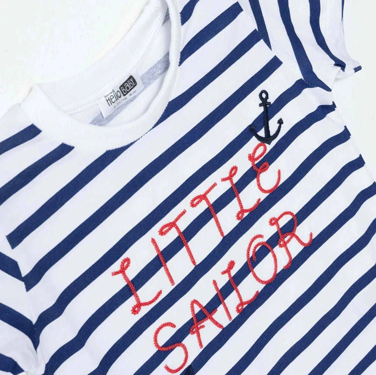 HelloBaby Boys T-shirt Nautical Print Little Sailor Crew Neck Short Sleeve - Navy Printed