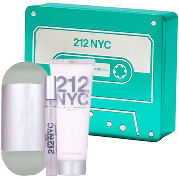 Carolina Herrera 212 NYC Gift Set 100ml EDT + 75ml Body Lotion + 10ml EDT