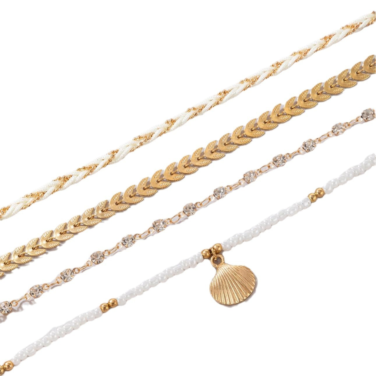4pcs Set Bohemian Woven Rope Foot Chain For Men And Women Geometric Alloy Black Beads Dropping Oil Anklet Set Summer Fashion Jewellery