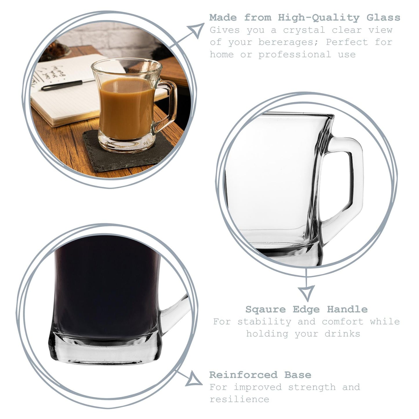 225ml Zen+ Multicolour Glass Coffee Mugs - Pack of Six