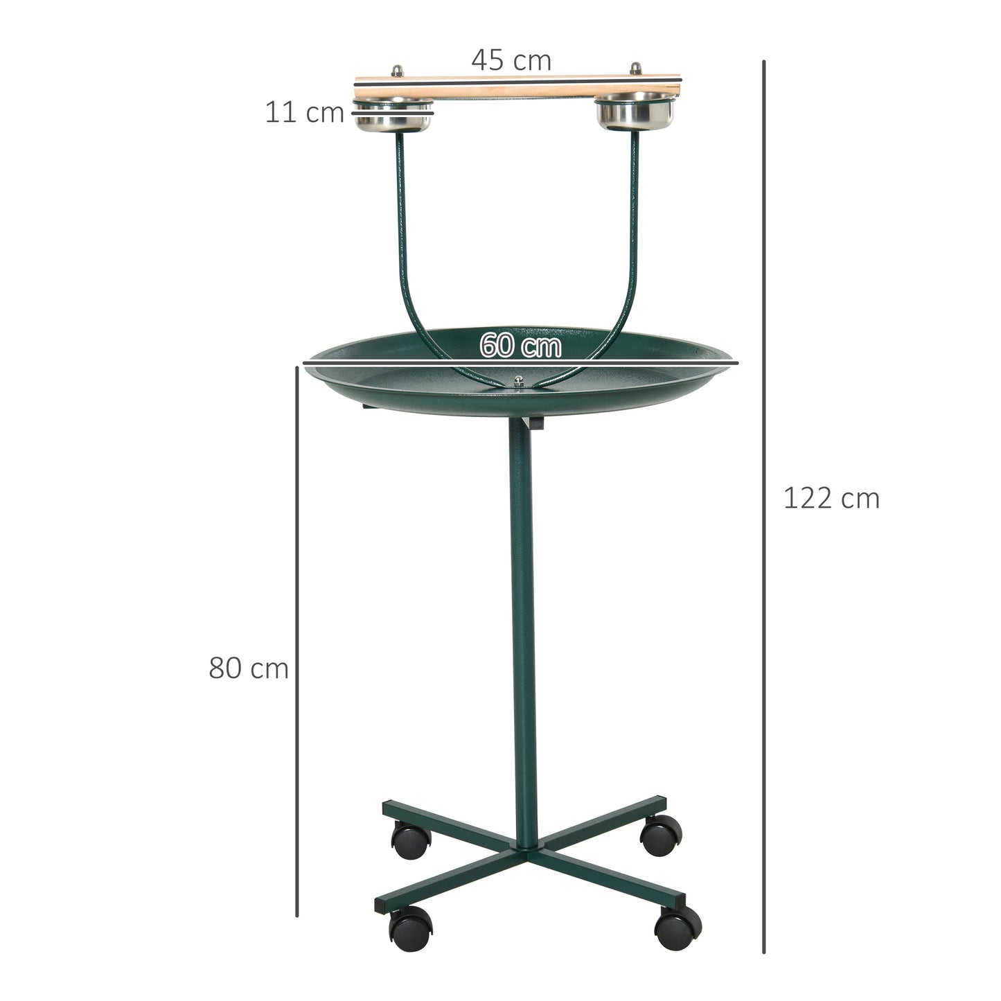 PawHut Bird Perch Stand, T-Stand Bird Training with Perch, Wheels, Bowls, Green