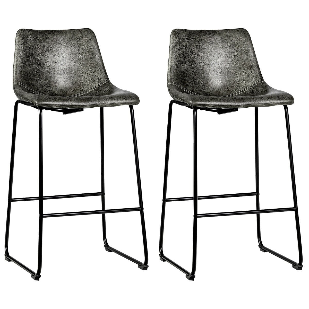 Set of 2 Vintage Faux Suede Bar Stools-Brown
