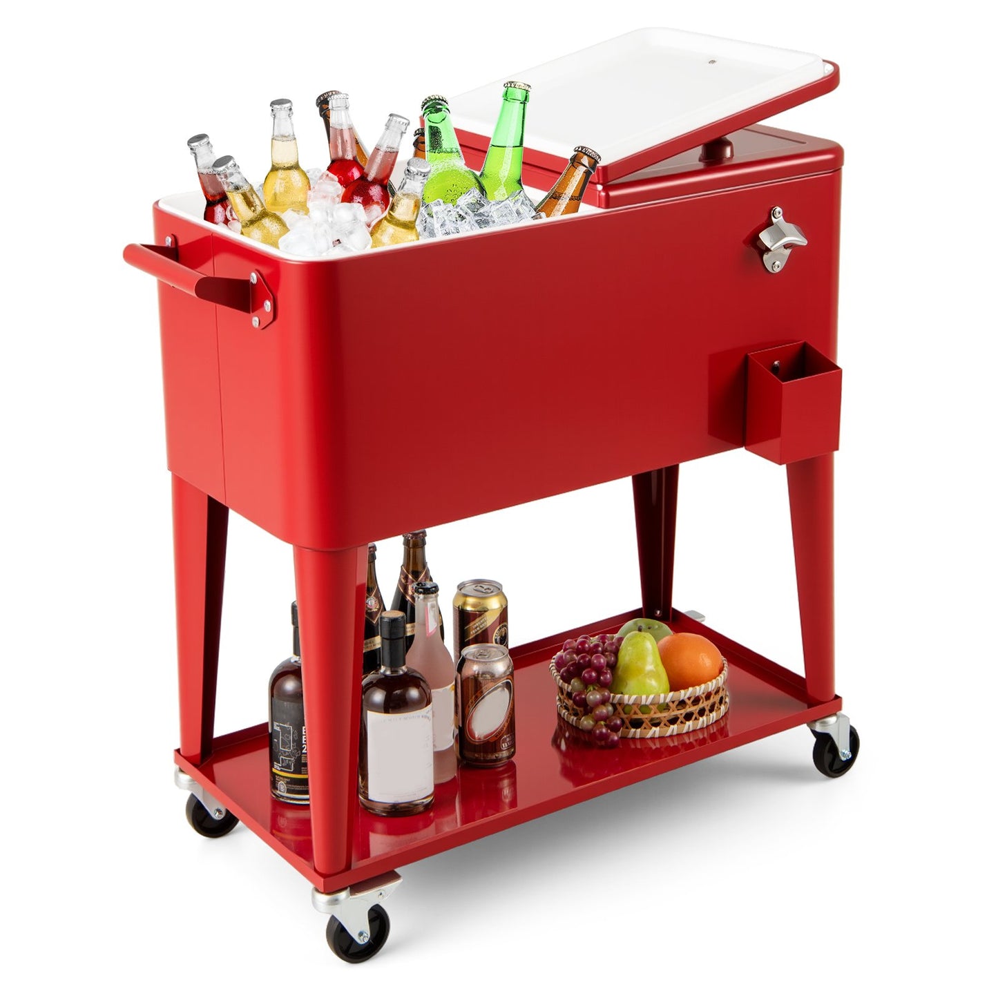 75 L Portable Patio Rolling Ice Chest with Bottom Storage Shelf-Grey