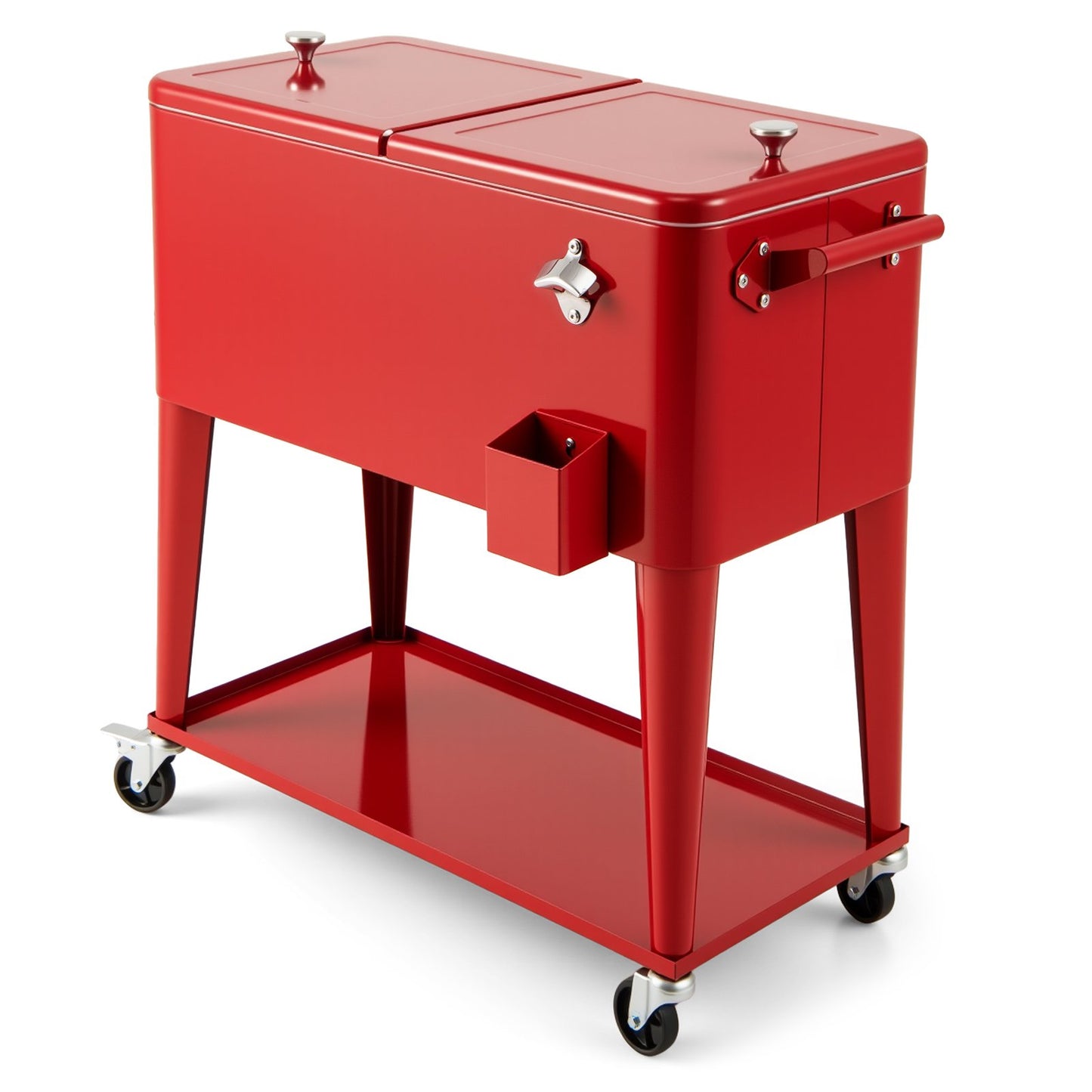 75 L Portable Patio Rolling Ice Chest with Bottom Storage Shelf-Grey
