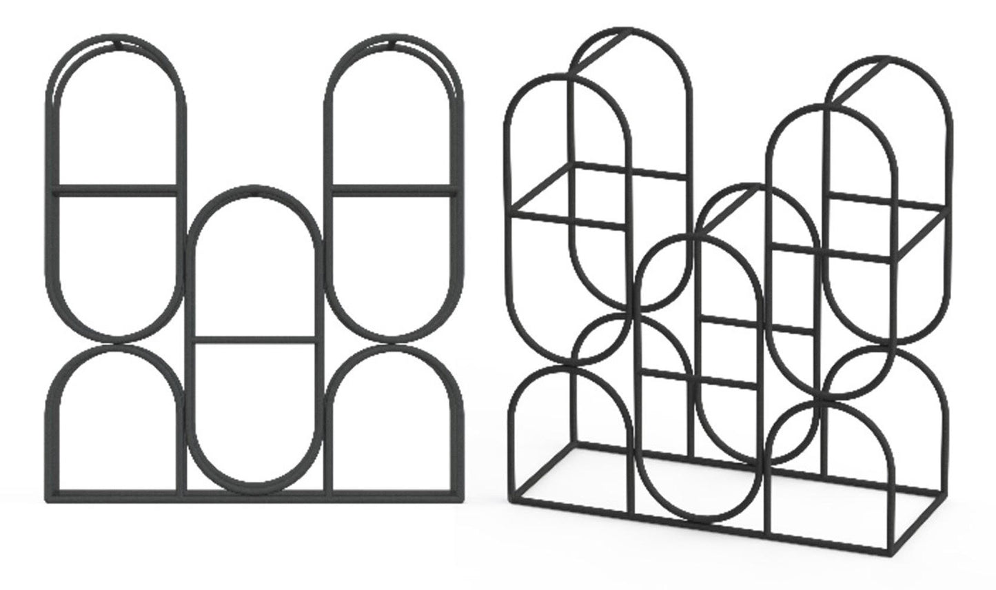 14" CAST IRON BLACK 8 BOTTLE WINE RACK