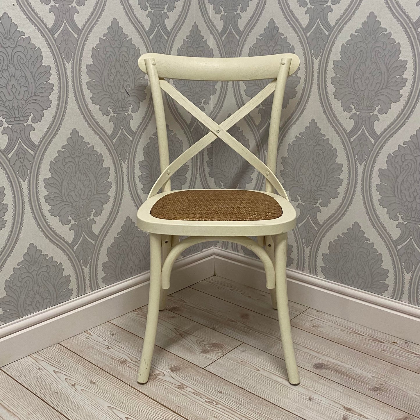 Modern & Stylish Hand Finished Cross Back Oak Wooden Cafe Chair - Exclusive Rattan Seat Office Furniture for Home, Dining, Cafe, and Office (Cream)