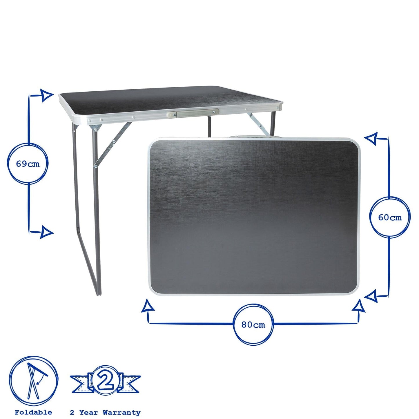 80cm x 60cm Folding Metal Camping Table