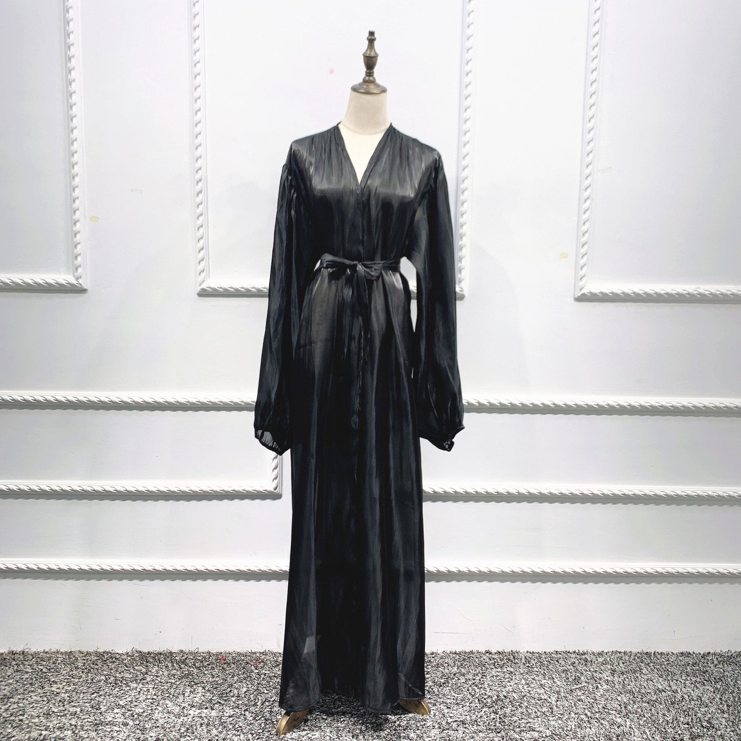 Puff Sleeve Lace-Trim Abaya Cape | Long Modest Dress