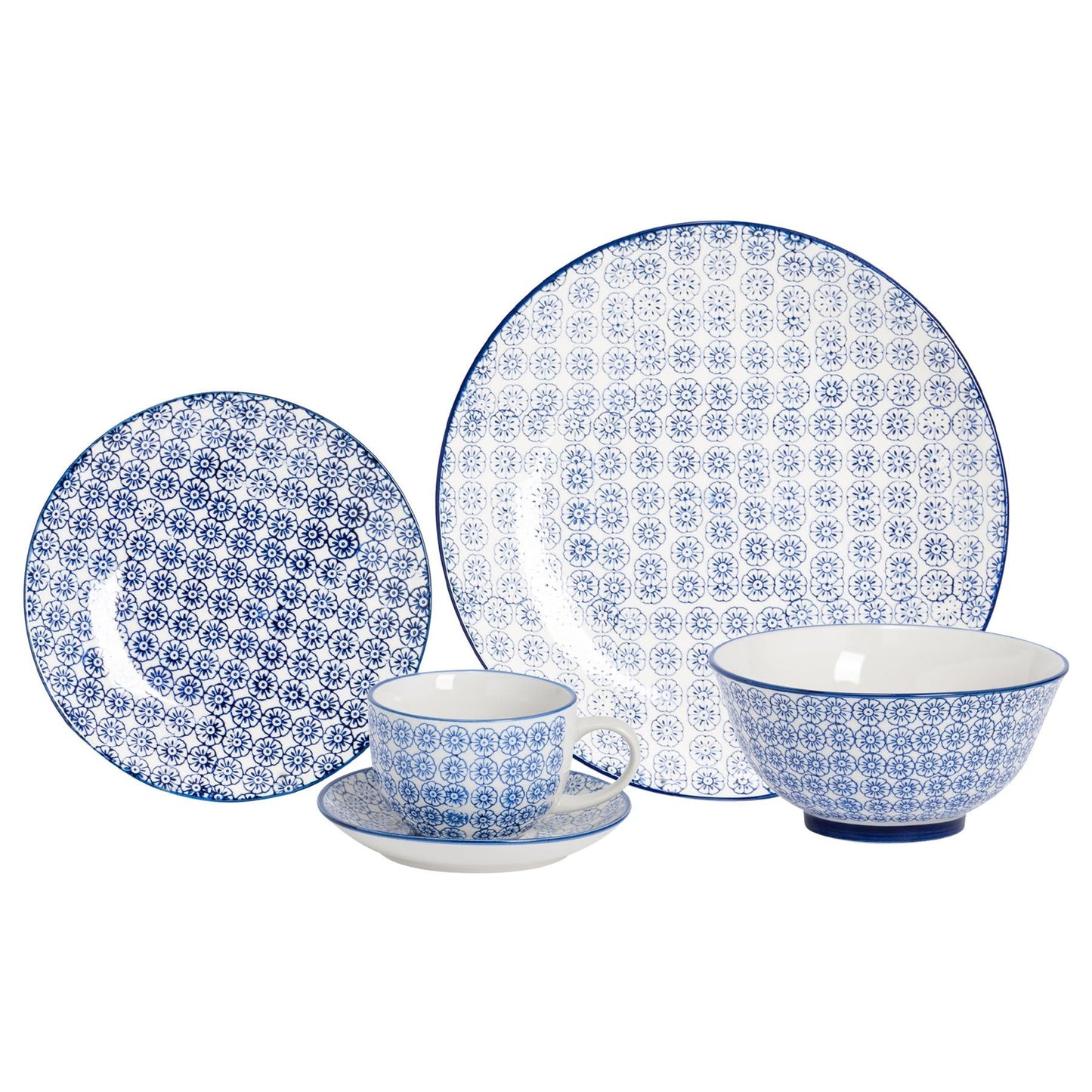 30pc Hand-Printed Floral Stoneware Dinner Set