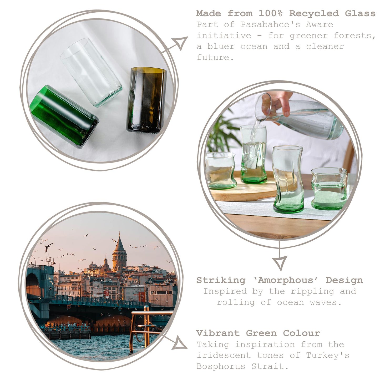 340ml Aware Amorf Recycled Glass Tumblers - Green - Pack of Four