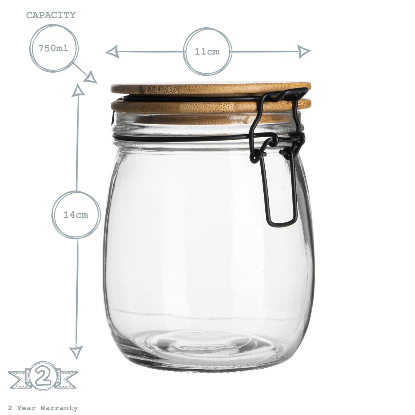 750ml Air tight Glass Storage Jar with Wooden Clip Lid