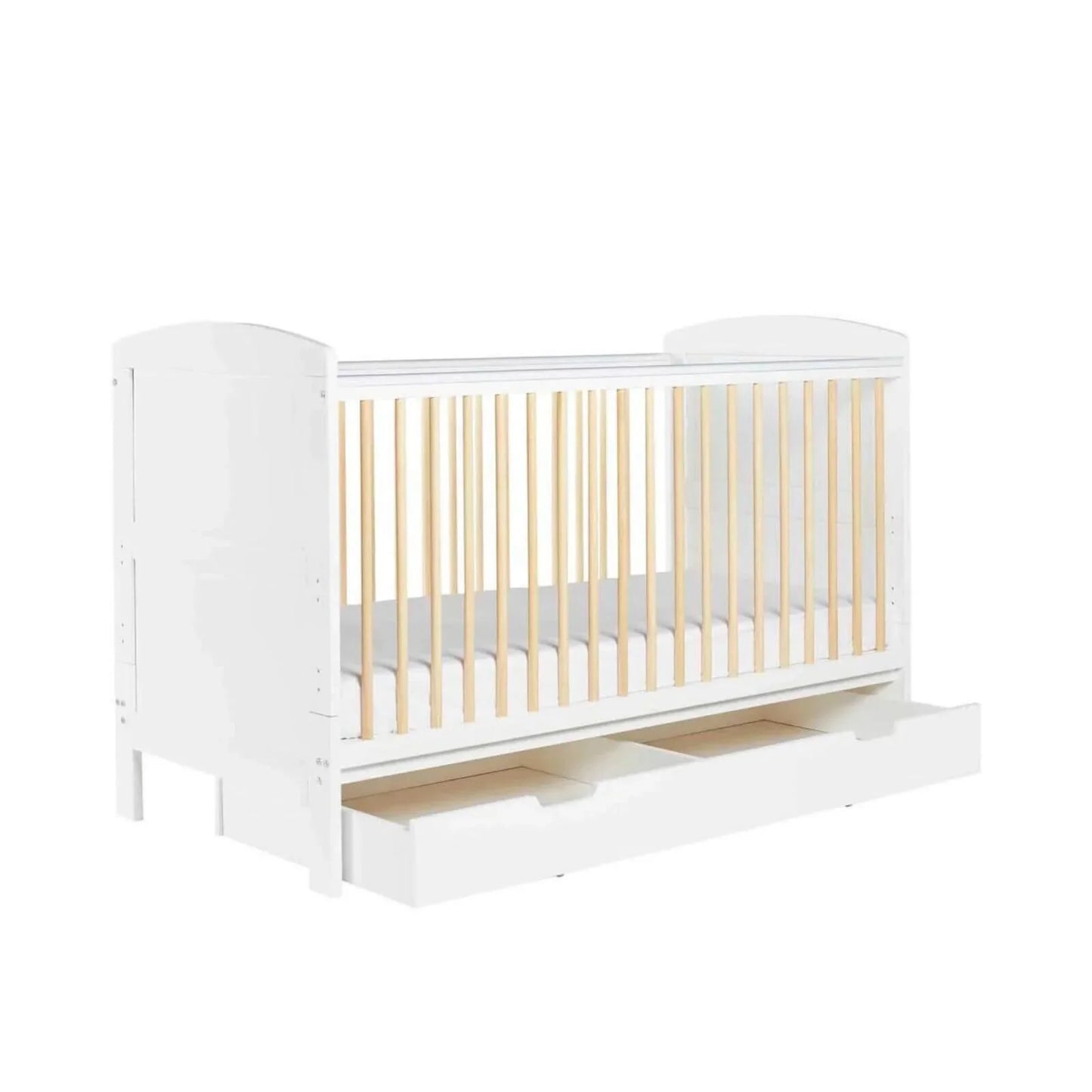 Ickle Bubba Coleby Scandi Cot Bed with Under Drawer Scandi White - Fibre Mattress