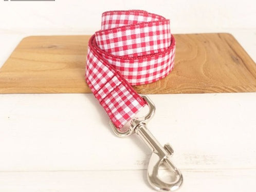 Red Plaid Polyester Pet Collar Set