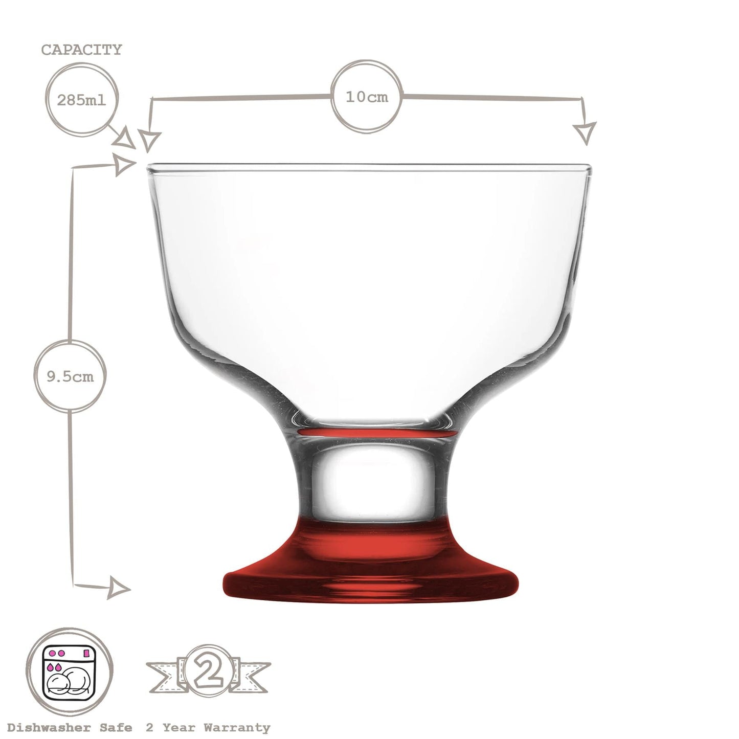 285ml Destina Multicolour Glass Ice Cream Bowls - Pack of Six