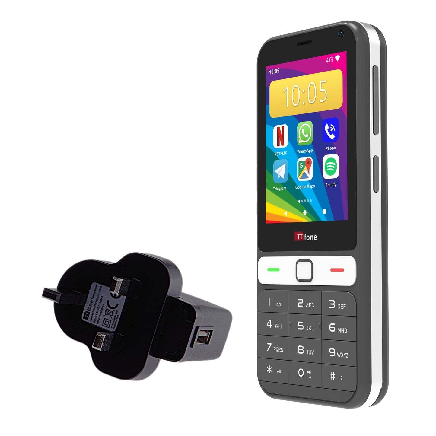 TTfone TT280  Simple 4G Dual SIM Bar Phone with Android, 2.8" Touchscreen, Keypad, 2MP Camera, USB-C - Easy to Use Unlocked Mobile (with Mains Charger and Giffgaff Sim Card)