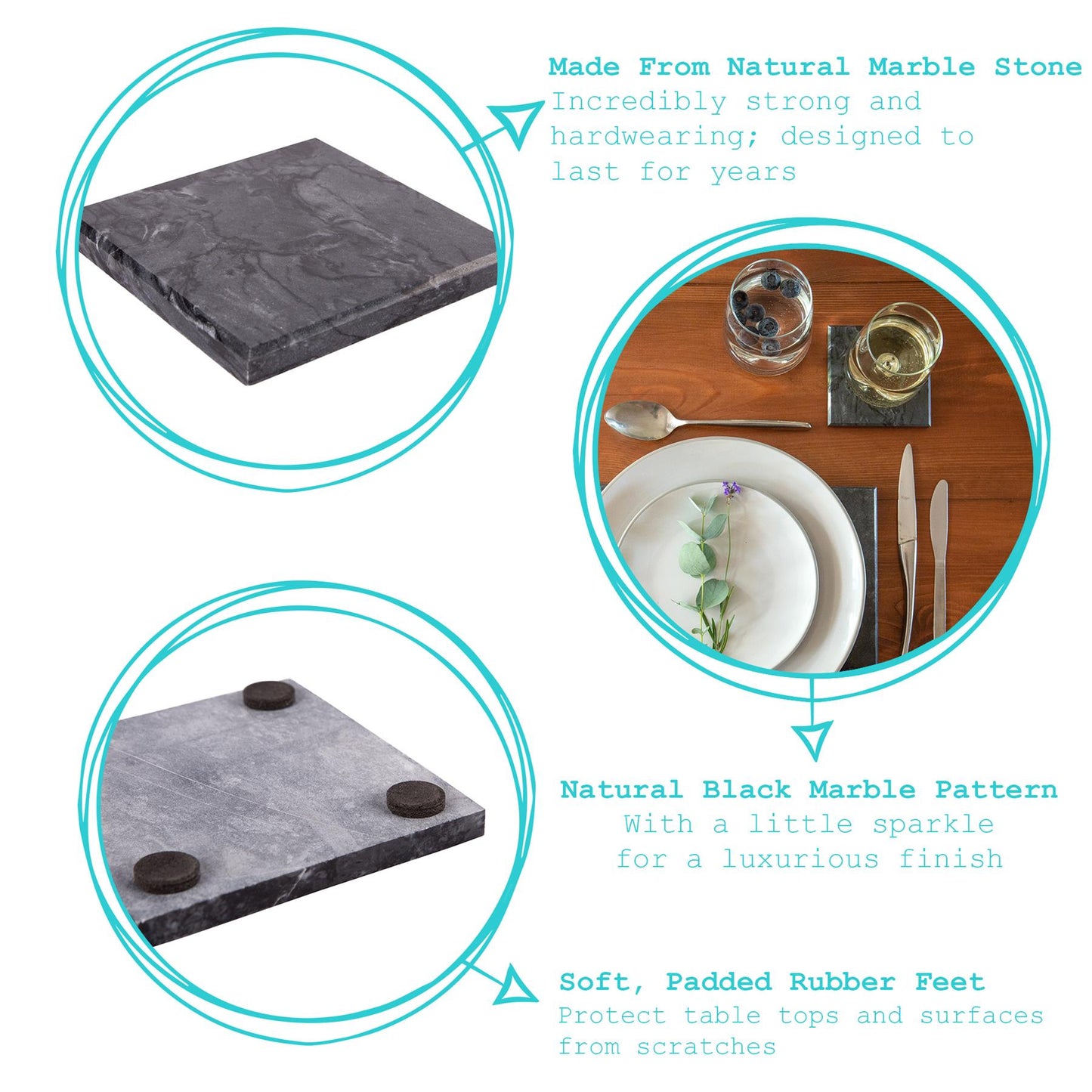 Square Marble Coasters - Pack of Six
