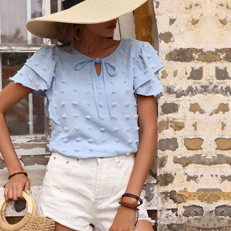 Solid Color Chiffon Jacquard Shirt For Women