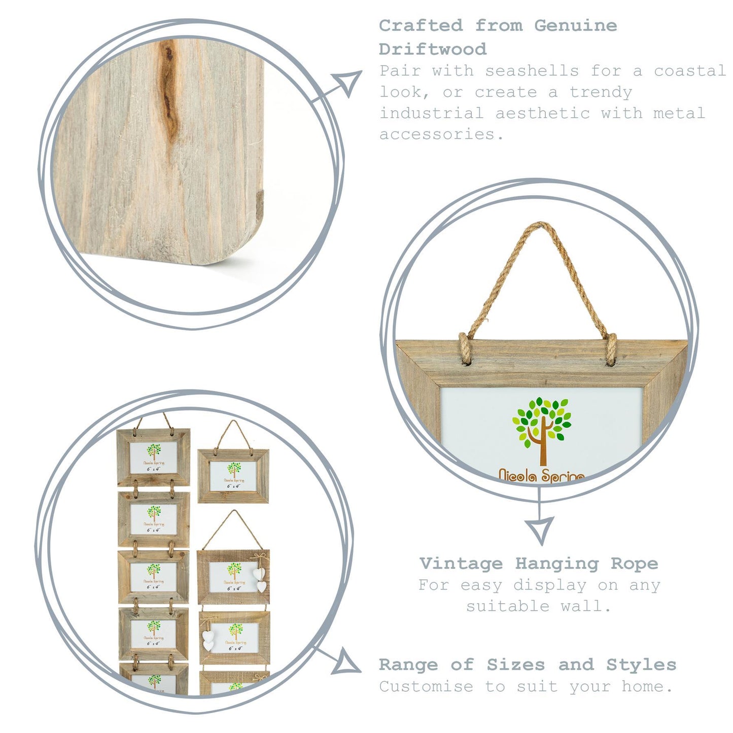 4" x 6" Natural Wooden Hanging Photo Frame