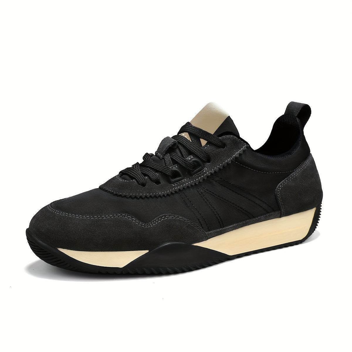 Stylish Men's Casual Hiking Shoes - Breathable Fabric Upper, Durable PVC Sole, Lace-Up Closure, All-Season Outdoor & Casual Attire - Black