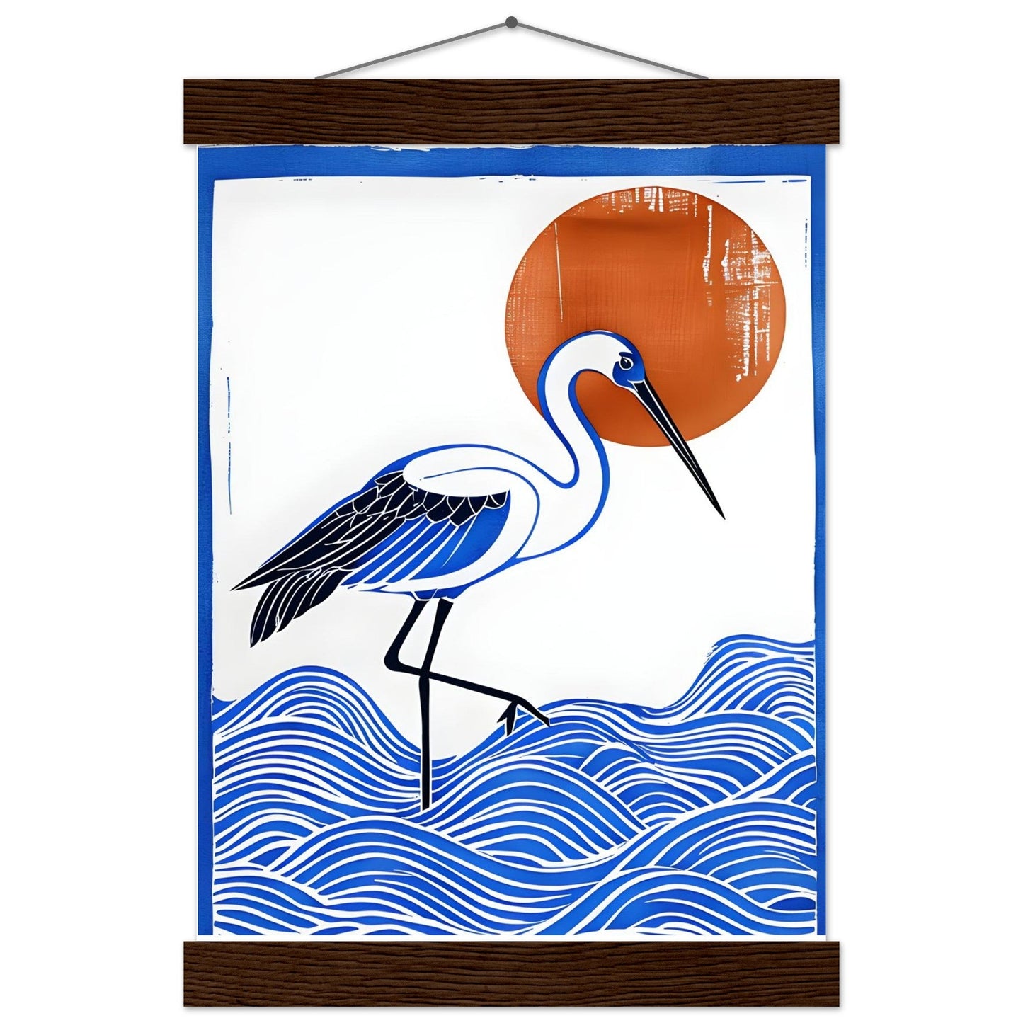 Minimalist Crane Wall Art Poster with Hanger - Japanese Ocean Prints - Modern Home Decor