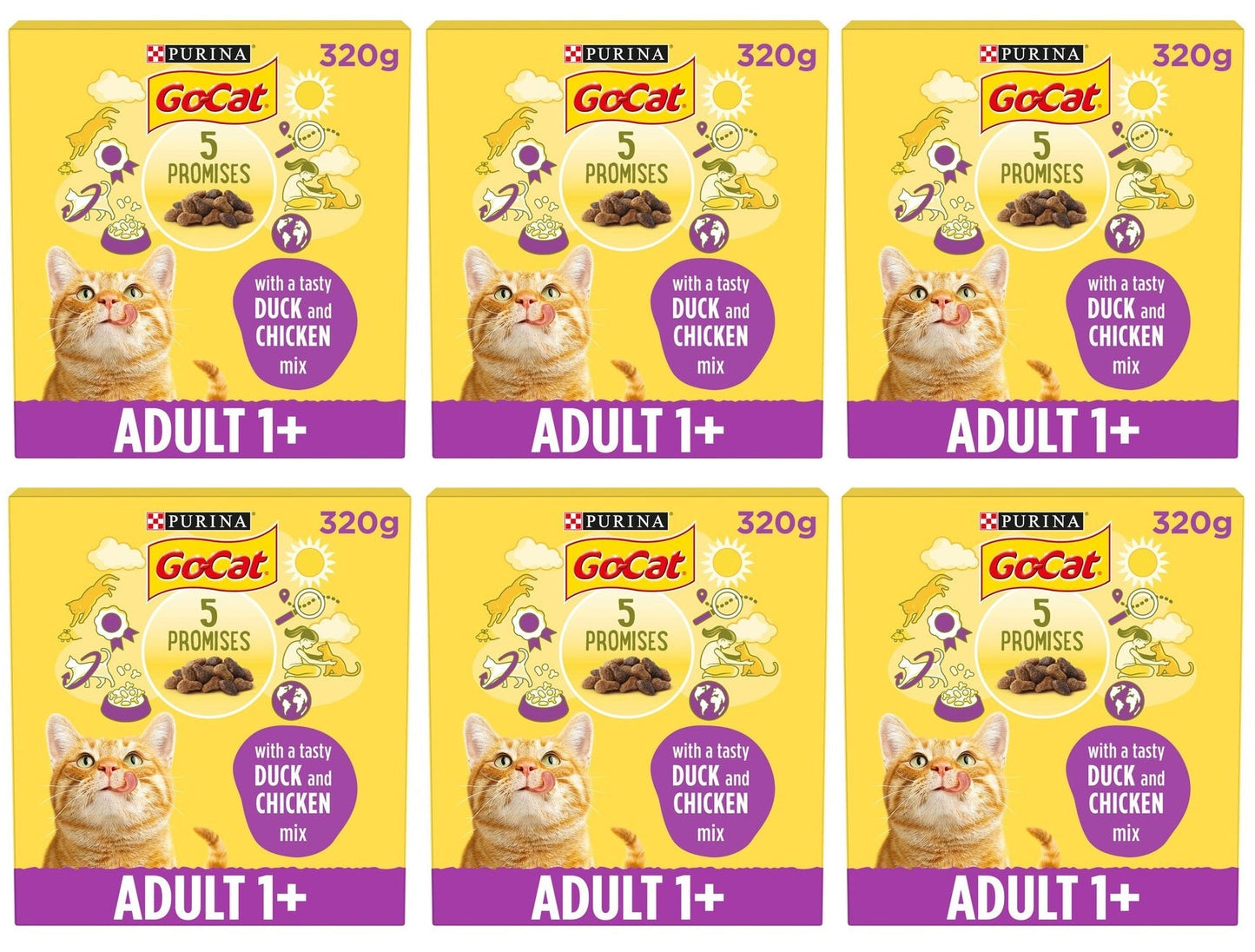 6 x Go-Cat® With Duck And Chicken Mix Dry Cat Food 320G