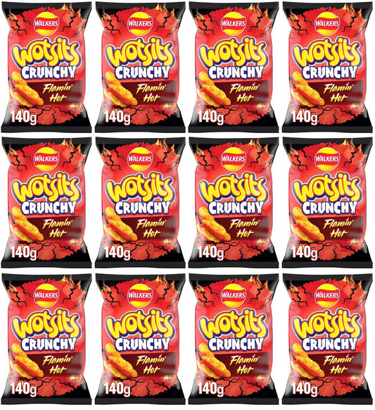 12 x Walkers Wotsits Crunchy Sweet & Spicy Snacks Crisps 140G