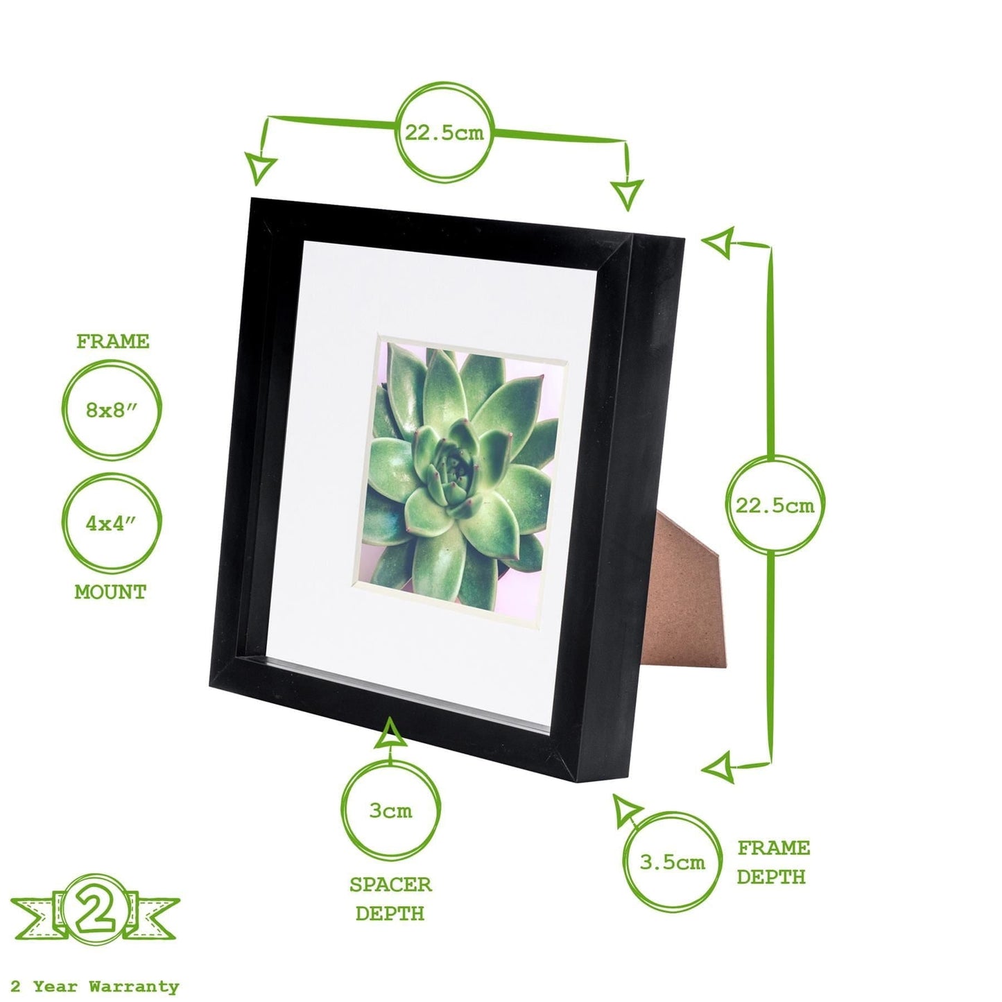8" x 8" Dark Wood 3D Box Photo Frame - with 4" x 4" Mount