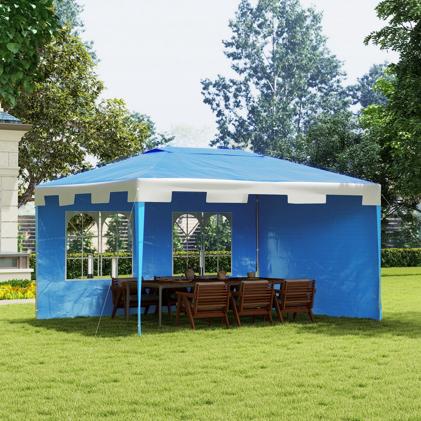 Outsunny 4x3m Garden Heavy Duty Gazebo Marquee Party Tent-Blue