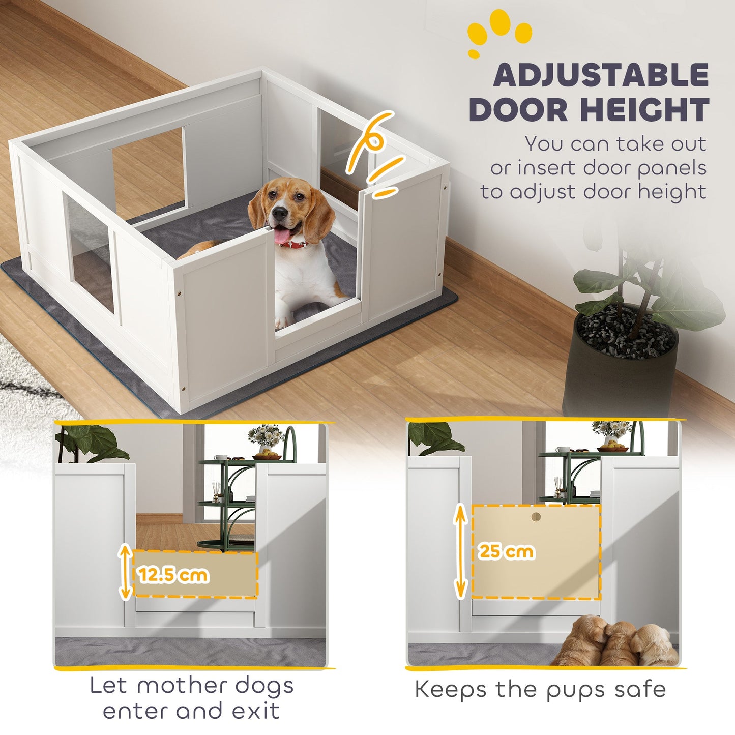 PawHut Dog Whelping Box with Whelping Pad, Adjustable Entrance