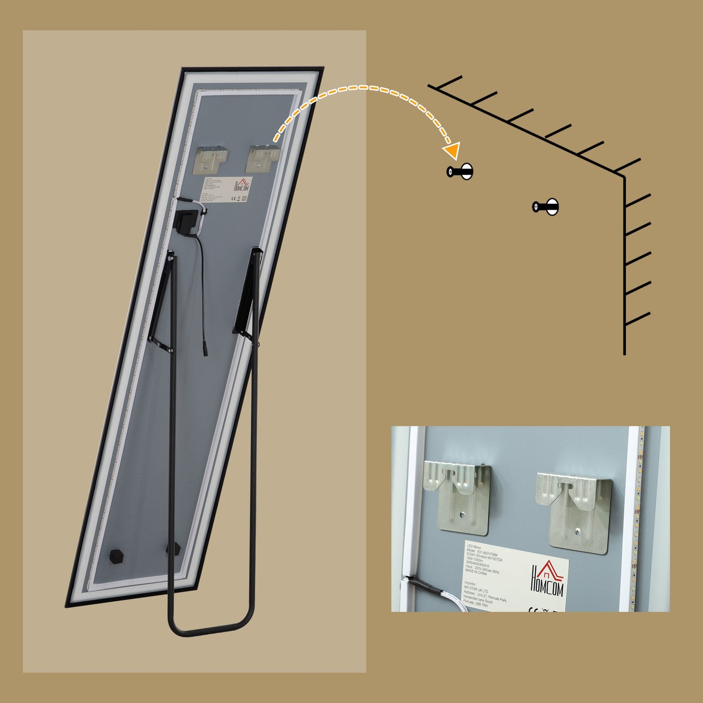 HOMCOM 150 x 40cm Full Length Mirror w/ Adjustable Lights Metal Frame Black
