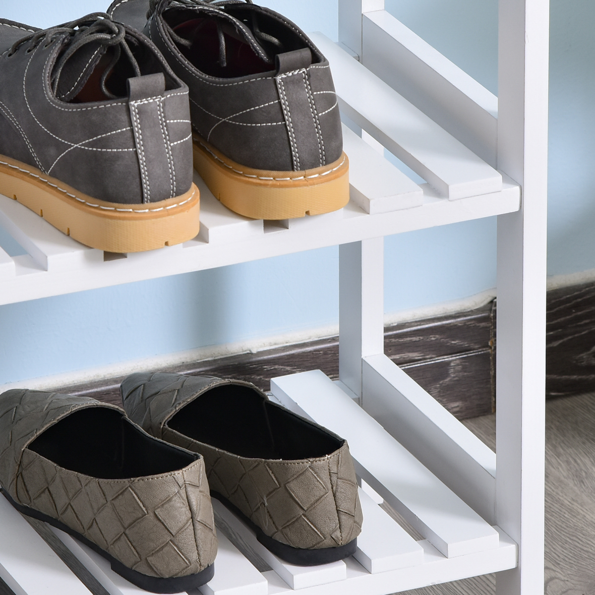 3-Tier Shoe Rack Wood Frame Open Hygienic Storage 57x70cm