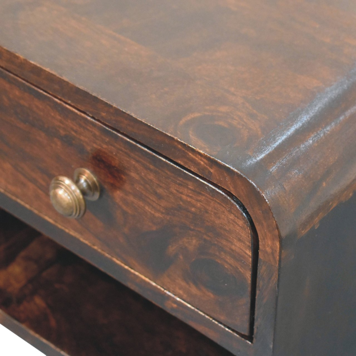 Artisan Furniture Solid Wood Mini Curved California Walnut Wall Mounted Bedside with Open Slot