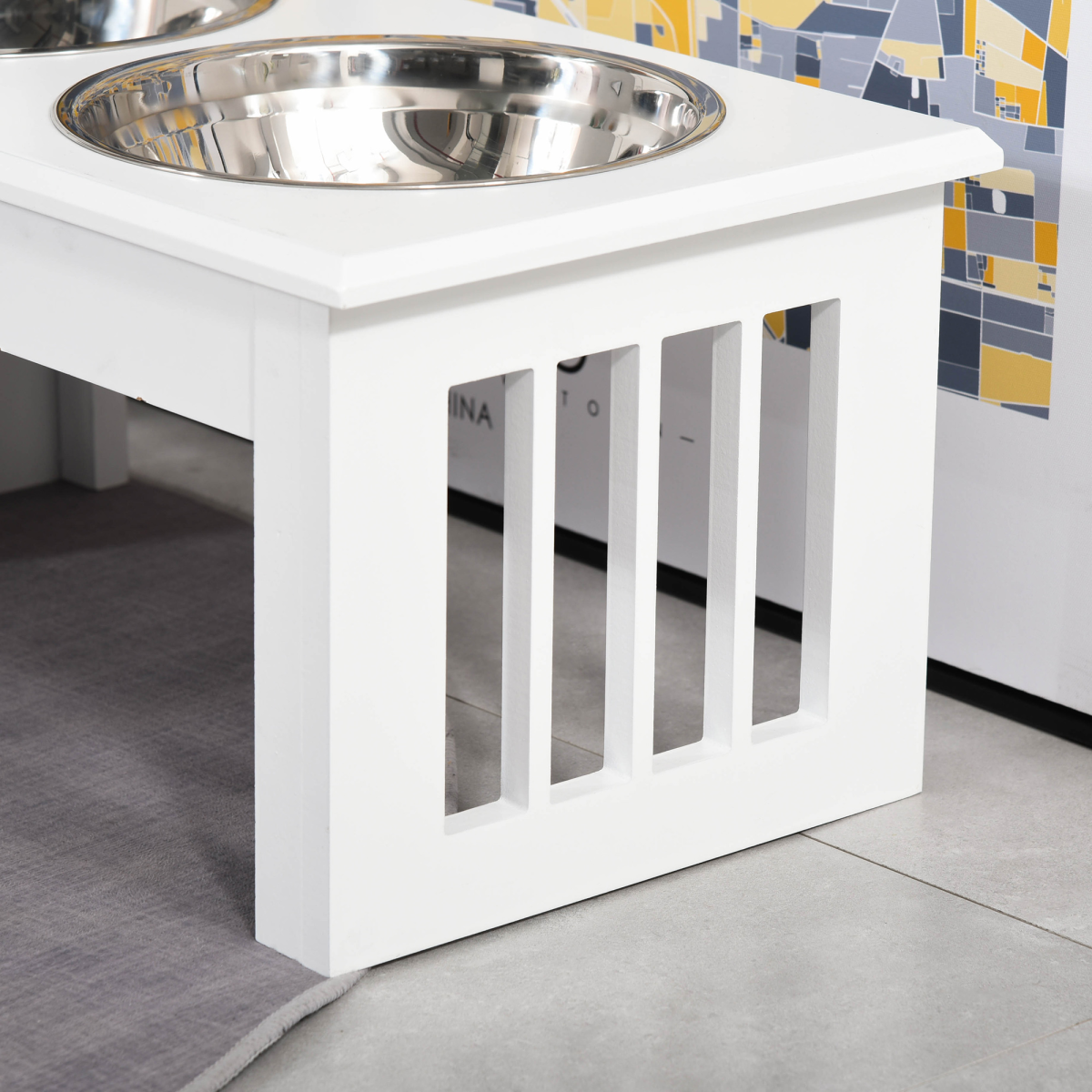 Pet Feeder Raised Elevated Stainless Steel Bowls Stand Food Water White Samll