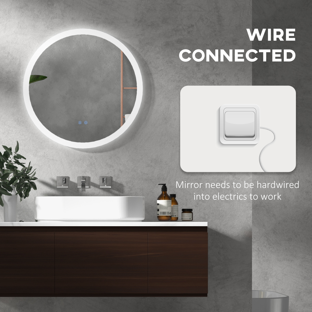 kleankin Illuminated Bathroom Mirror with LED Lights, 3 Colours, Defogging Film