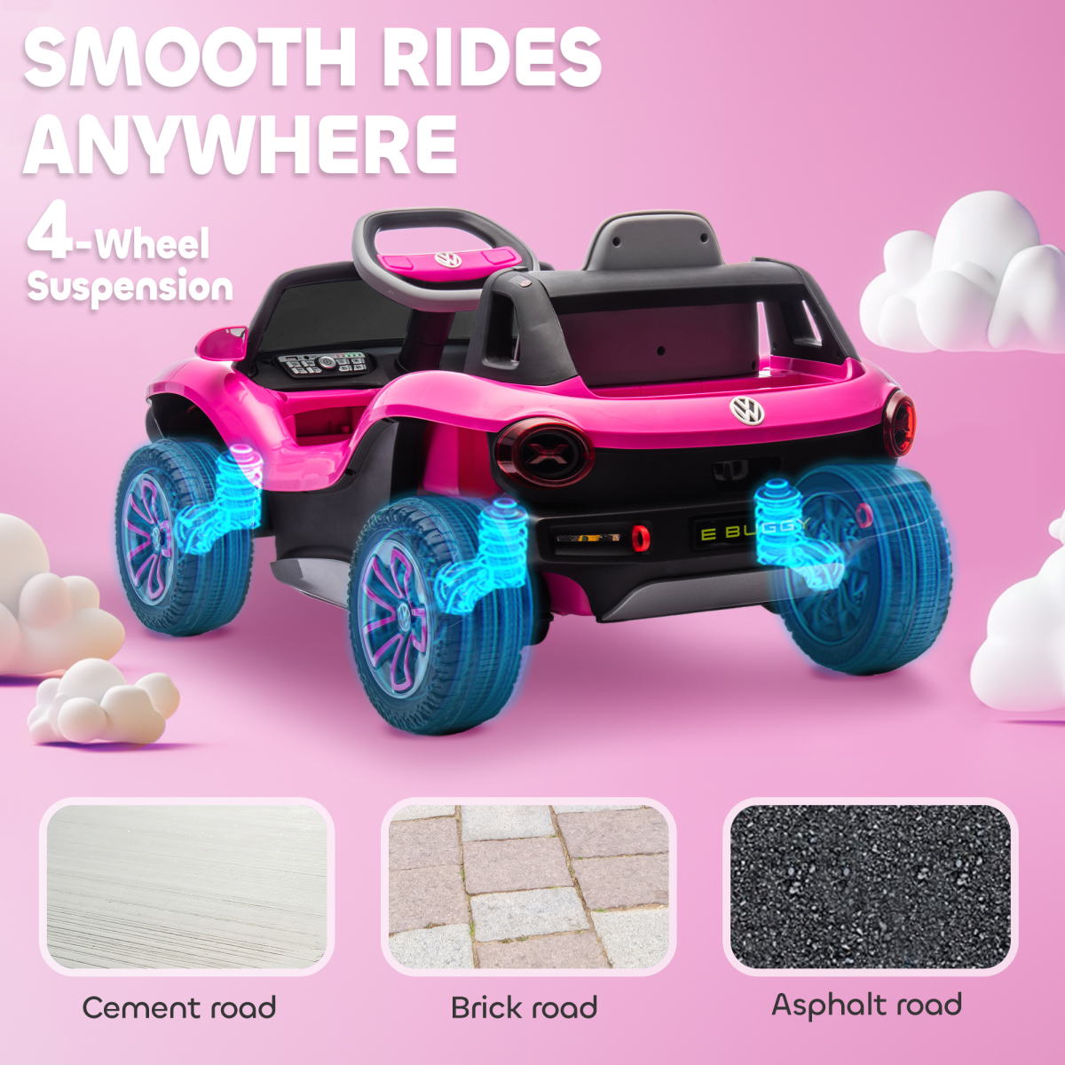 AIYAPLAY Volkswagen Licensed Kids Electric Car w/ Remote, Suspension, Pink