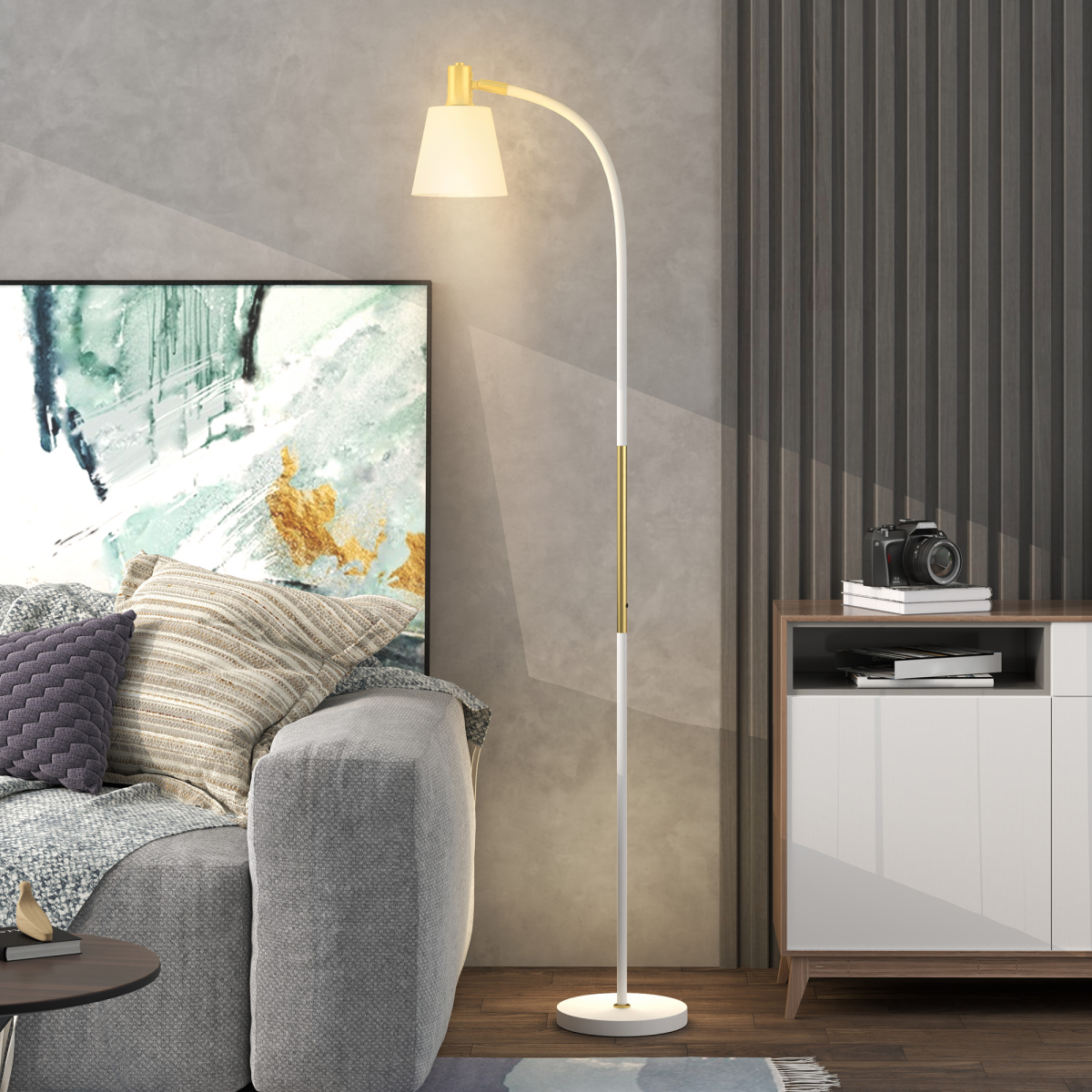 HOMCOM Spotlight Reading Standing Lamp with Adjustable Height, White