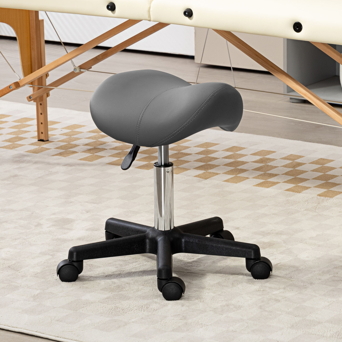 HOMCOM Saddle Stool Adjustable Rolling Salon Chair for Massage Spa Beauty Grey