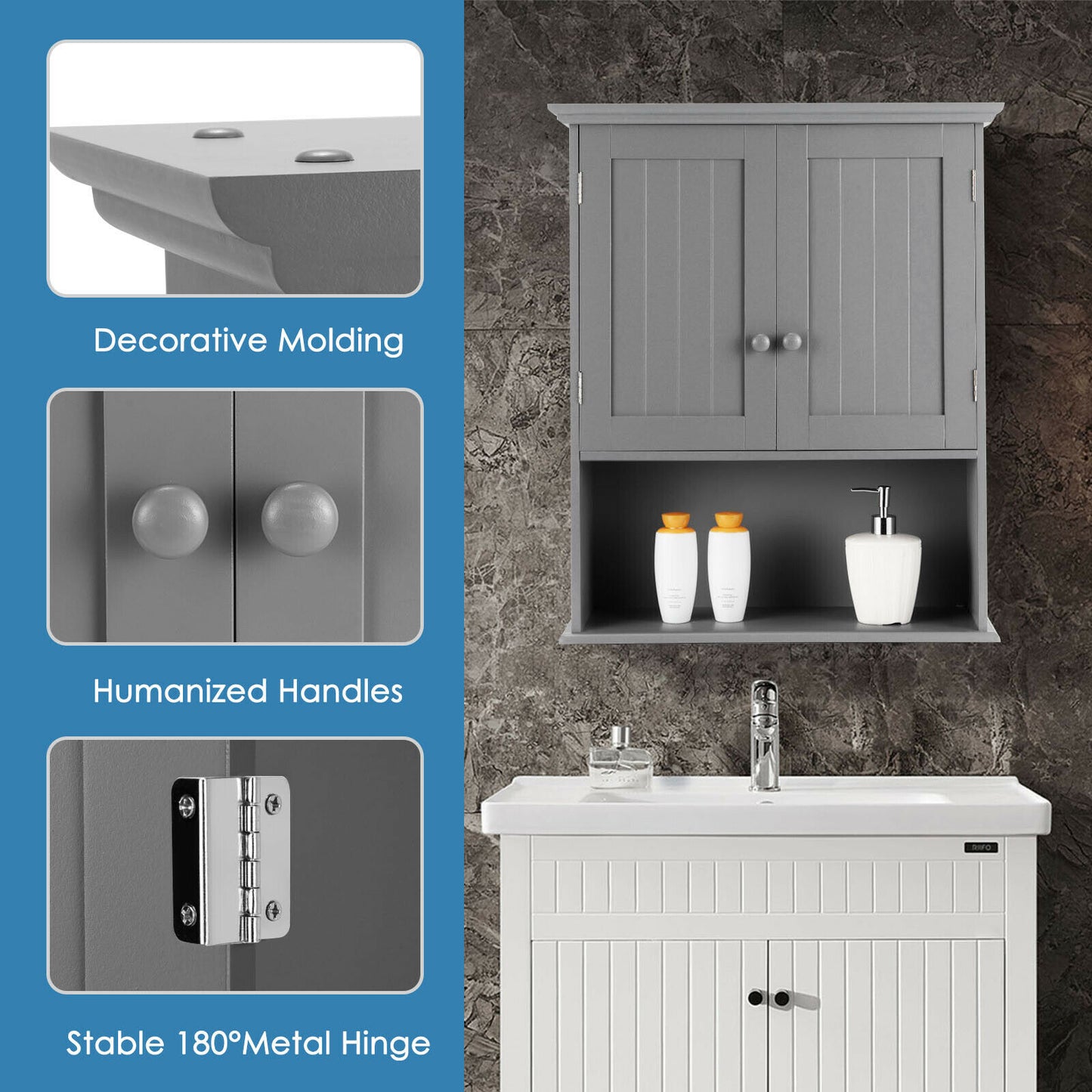 Wall Mounted Bathroom Storage Cabinet with Adjustable Shelf-Black