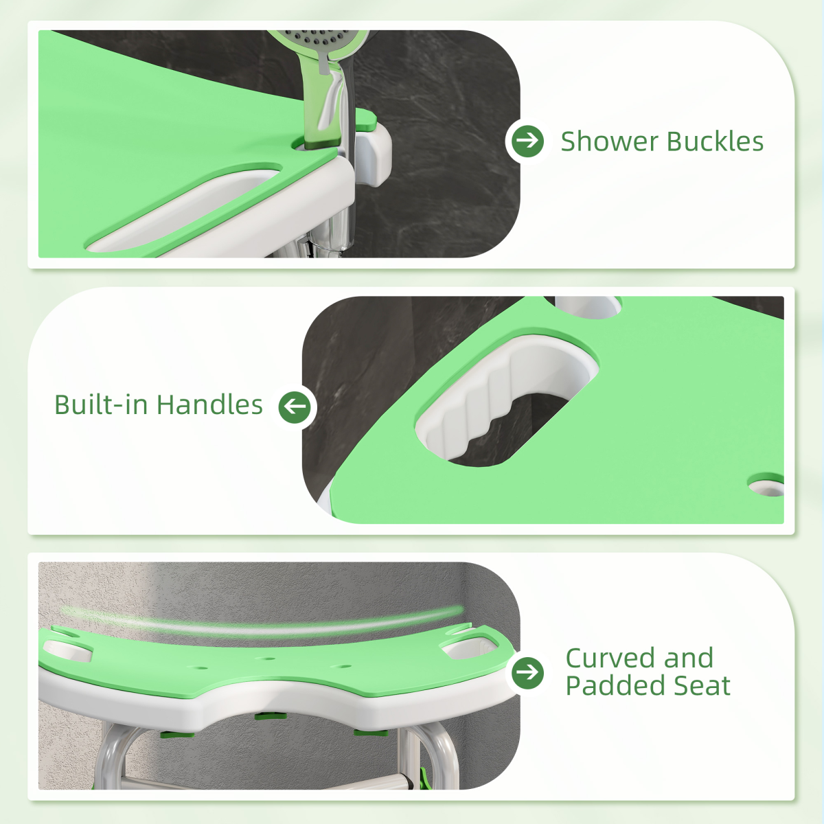 HOMCOM Aluminium Shower Stool for Elderly Disabled Non-Slip Bath Stool Green