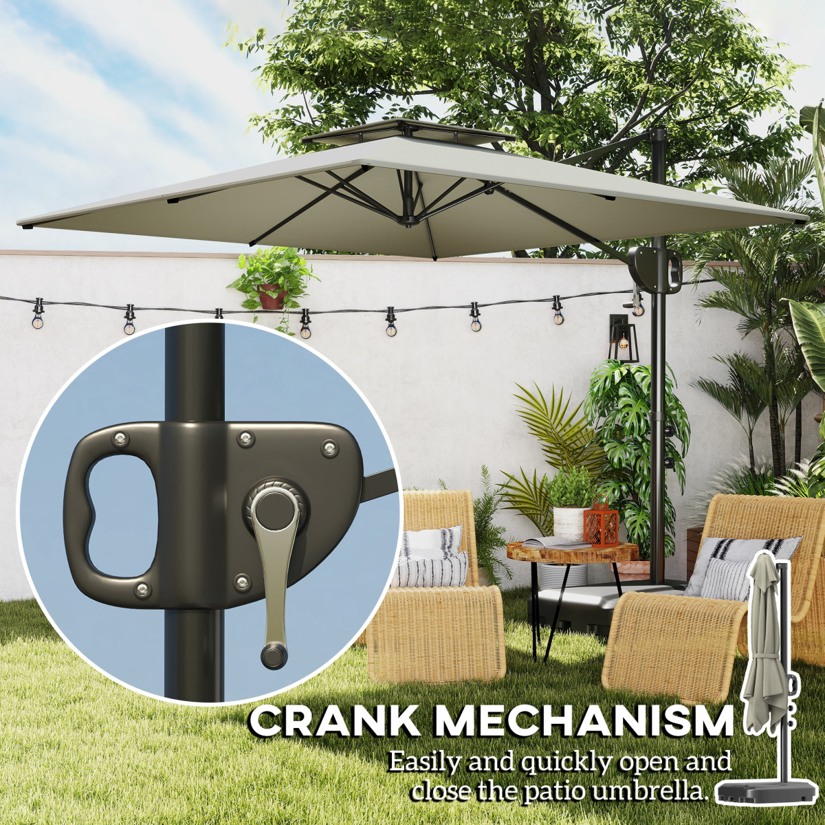 Outsunny Garden Cantilever Parasol w/ Weighted Base Tilt Crank