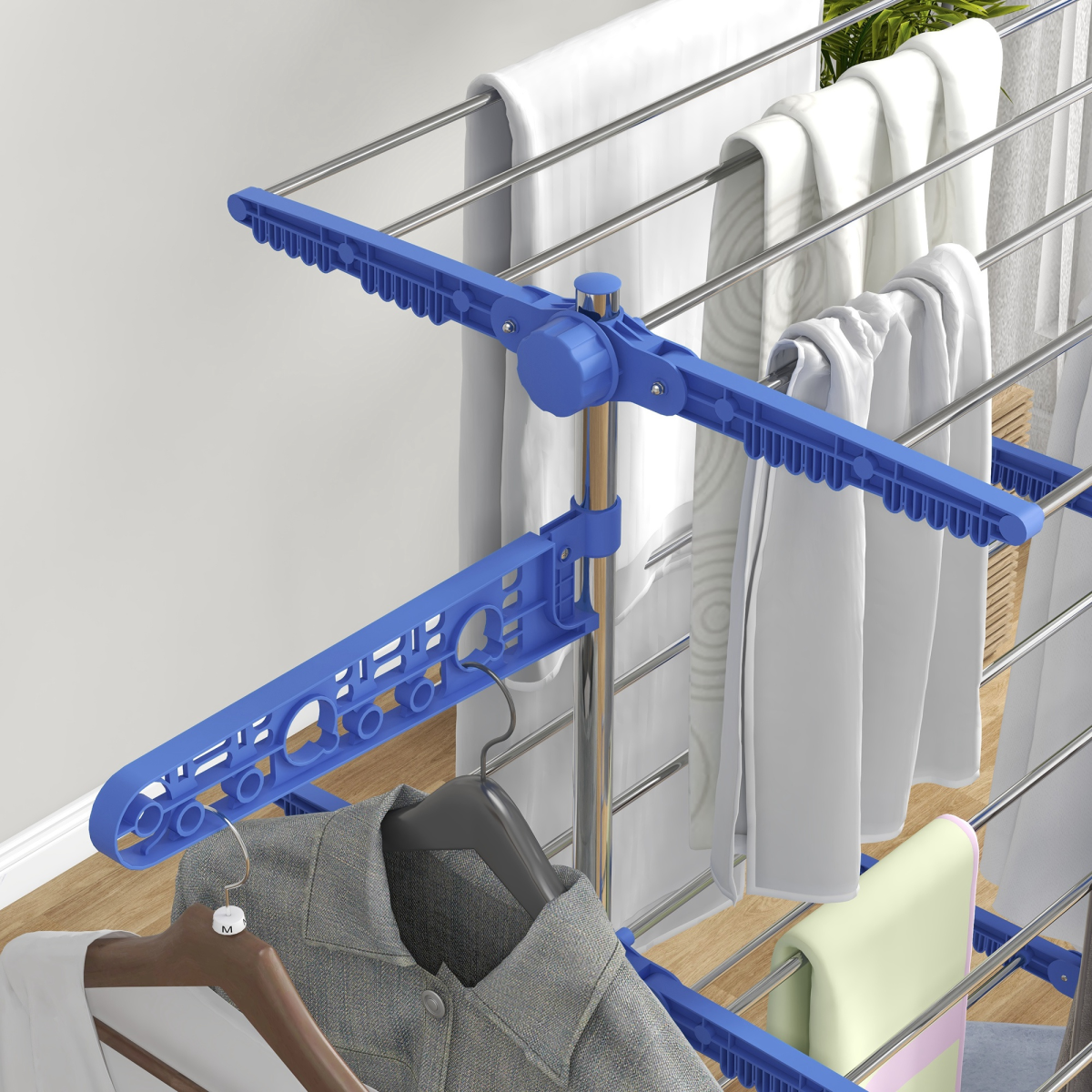 HOMCOM 3-Tier Large Clothes Airer Stainless Steel Clothes Drying Rack Blue