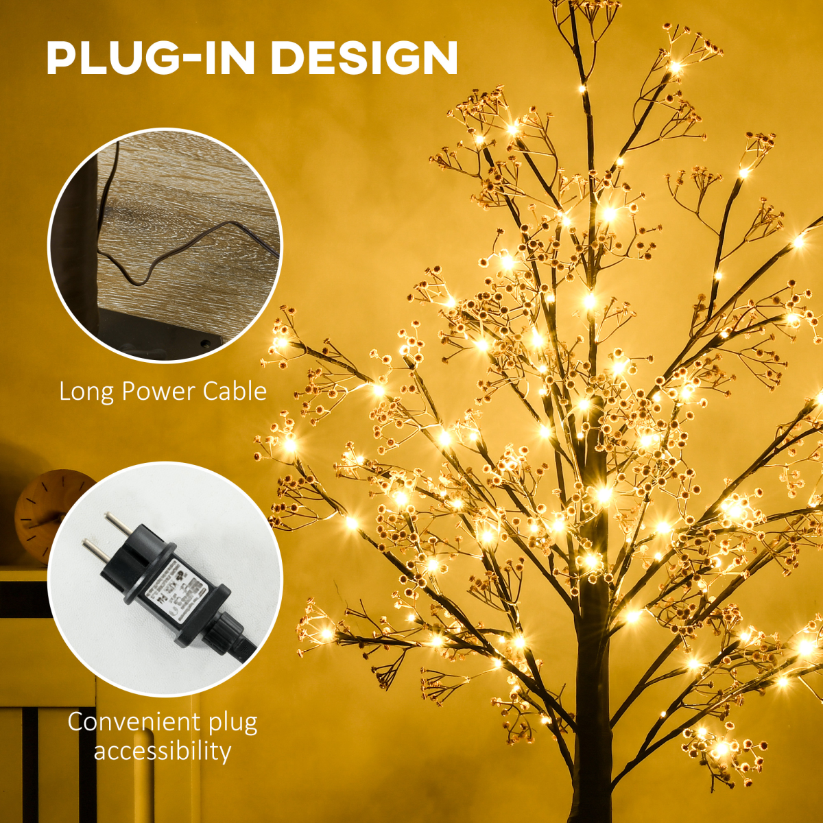 شجرة اصطناعية من هوم كوم بارتفاع 5 أقدام مع أضواء LED بيضاء دافئة وزهور جبسوفيليا