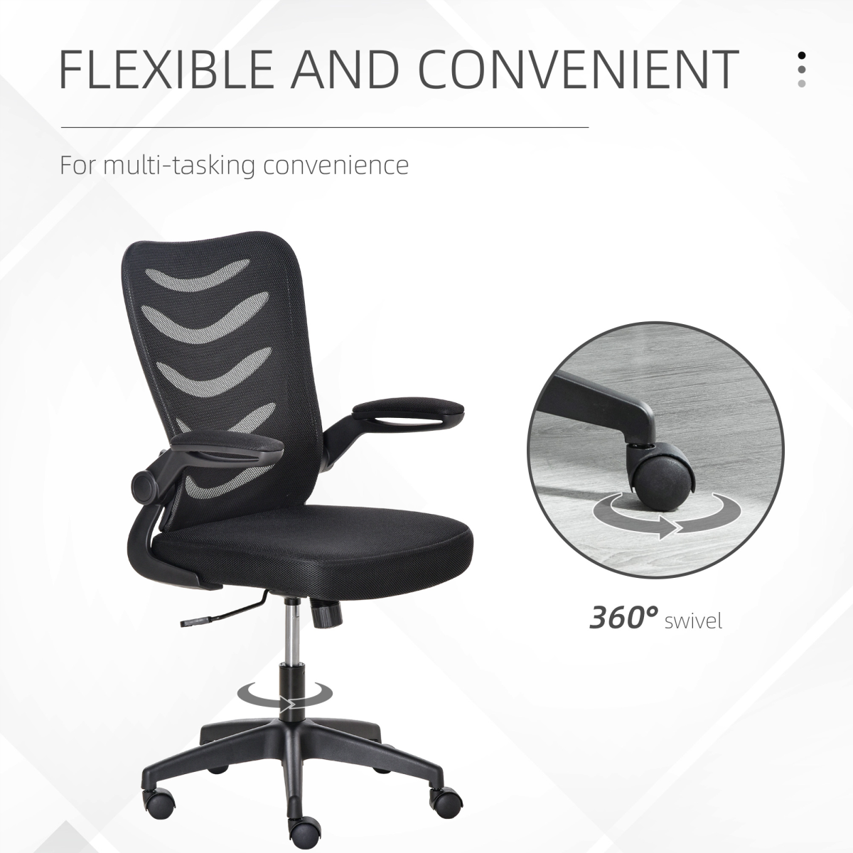 Mesh Office Chair Home Swivel Task Chair  Lumbar Support, Arm, Black Vinsetto