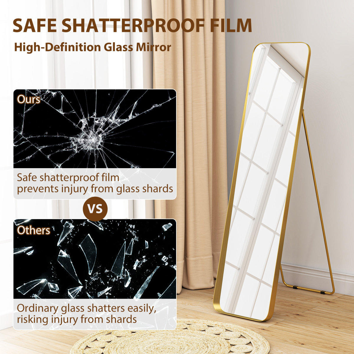 HOMCOM Rectangular Full Length Mirror for Bedroom, 40 x 160 cm, Gold Tone